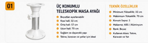 ÜÇ KONUMLU TELESKOPİK MASA AYAĞI - 1